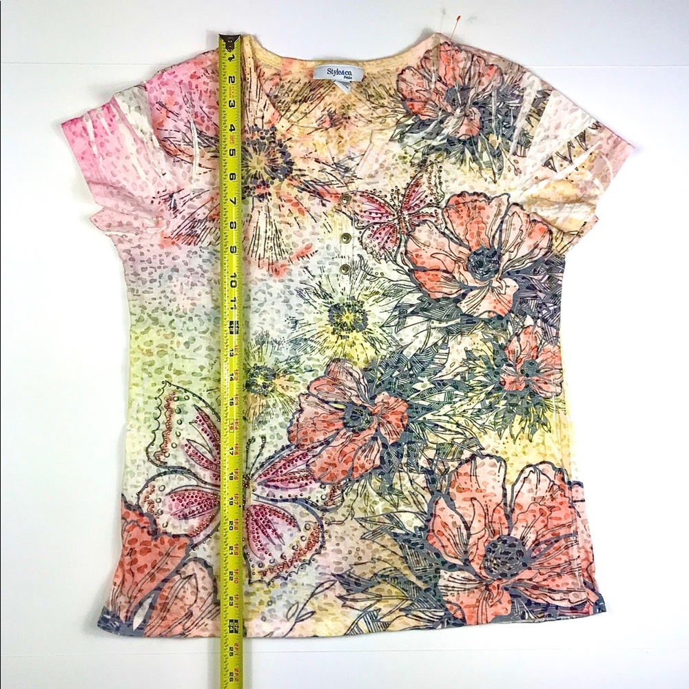 STYLE & CO. S/S Notch Neck Button T-Shirt, Size PL